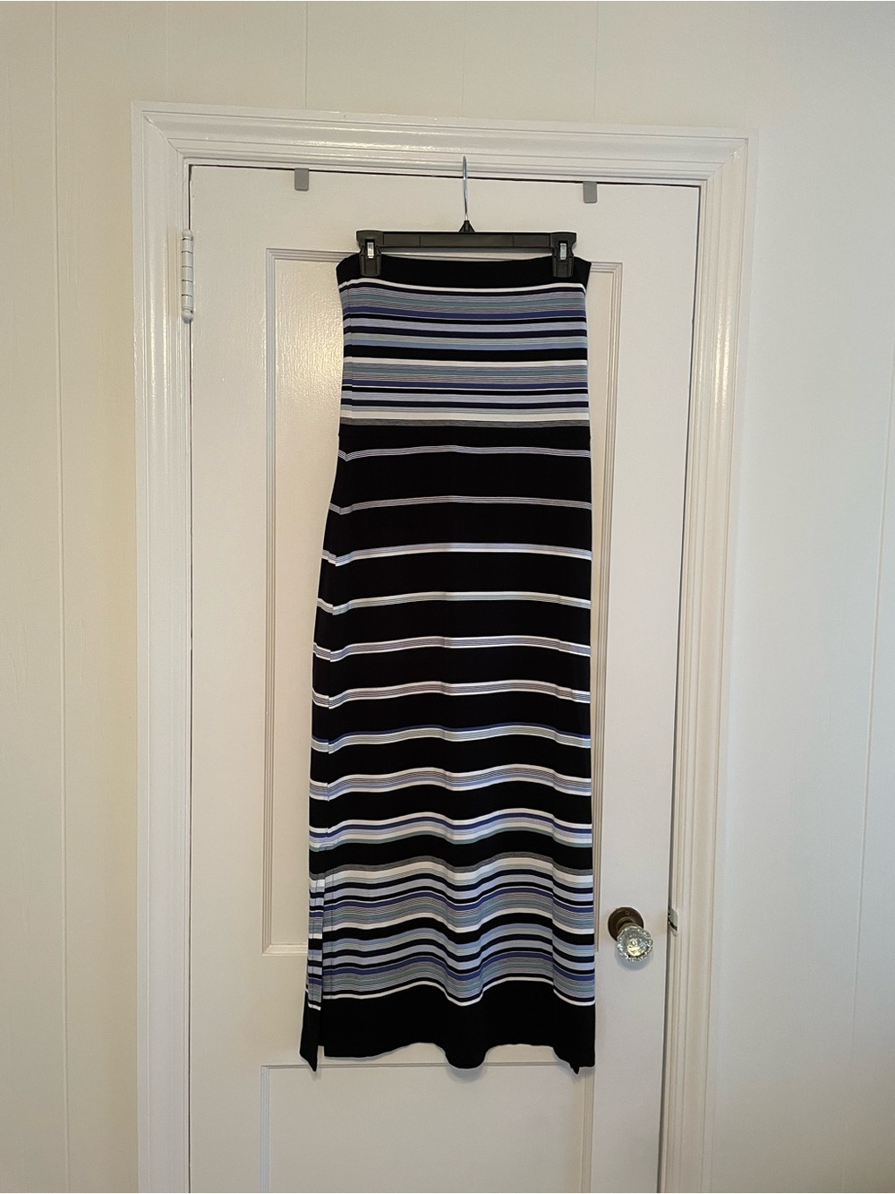 White House Black Market Striped Black and Blue Convertible Maxi Dress